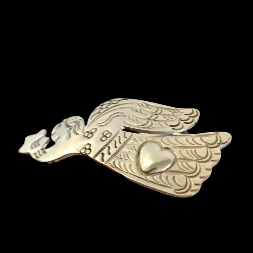 Vintage Silver Metal Angel With Star Heart Napkin Rings Set Of Six Angels Etched